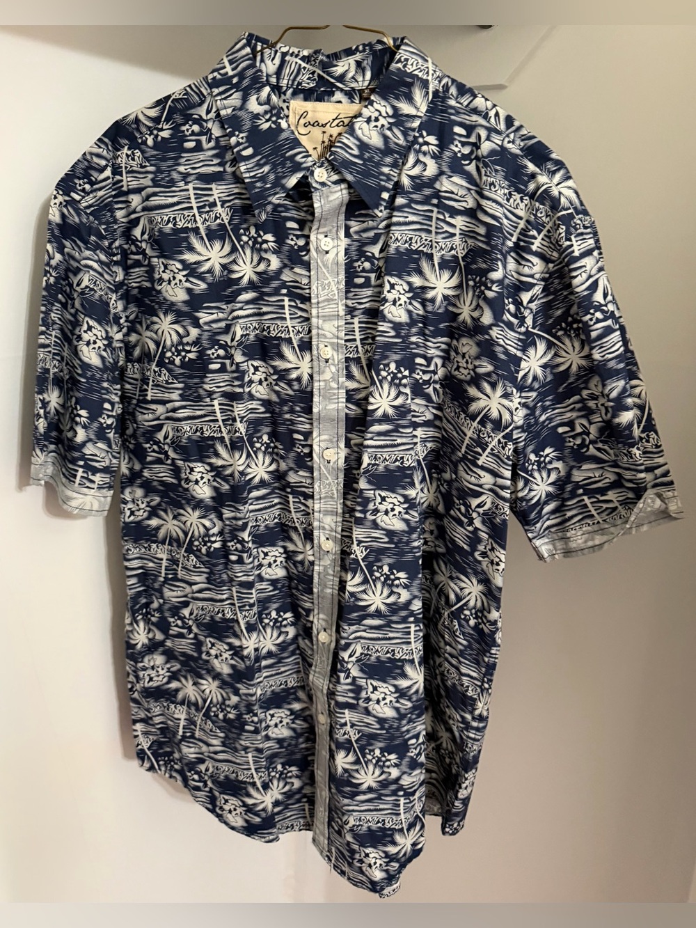 Coastal Short-Sleeve Hawaiian Shirt - Navy/White XL
